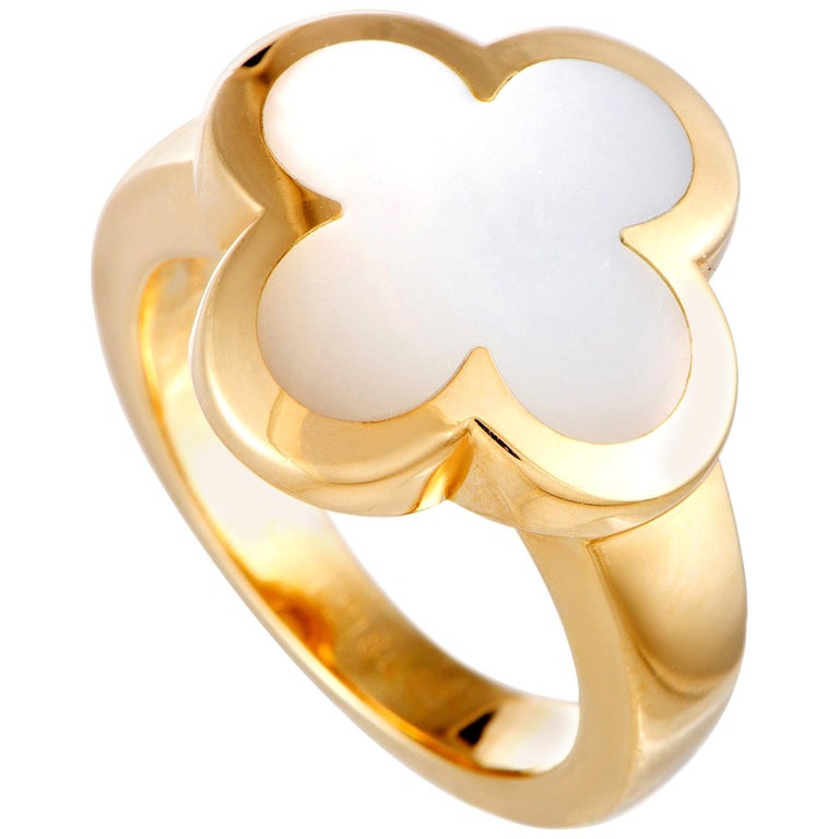 Van Cleef and Arpels Pure Alhambra 18k Yellow Gold Mother of Pearl Ring at  1stDibs