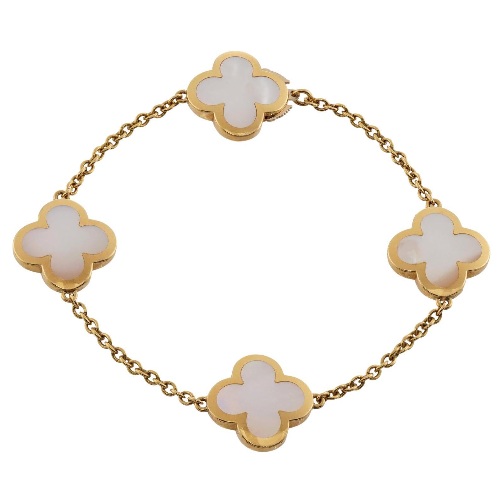 VAN CLEEF & ARPELS Pure Alhambra 4-Motif Mother-of-Pearl Yellow Gold Bracelet For Sale