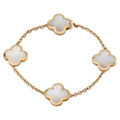 VAN CLEEF 
ARPELS Pure Alhambra 4-Motif Mother-of-Pearl Yellow Gold Bracelet
