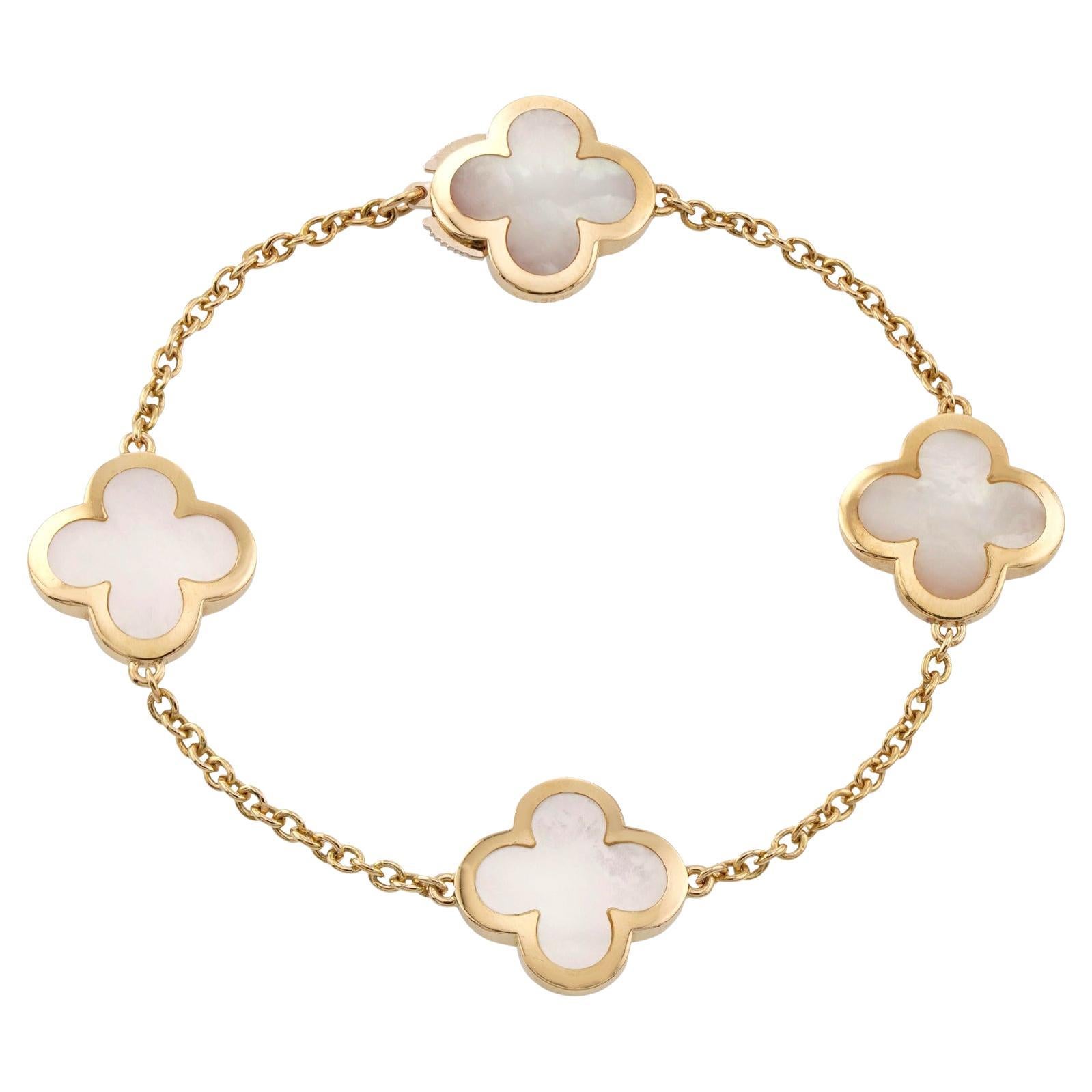 VAN CLEEF & ARPELS Pure Alhambra 4-Motif Mother-of-Pearl YG Bracelet. COA