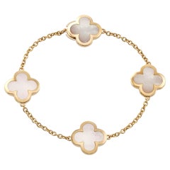 VAN CLEEF & ARPELS Pure Alhambra 4-Motif Mother-of-Pearl YG Bracelet. COA