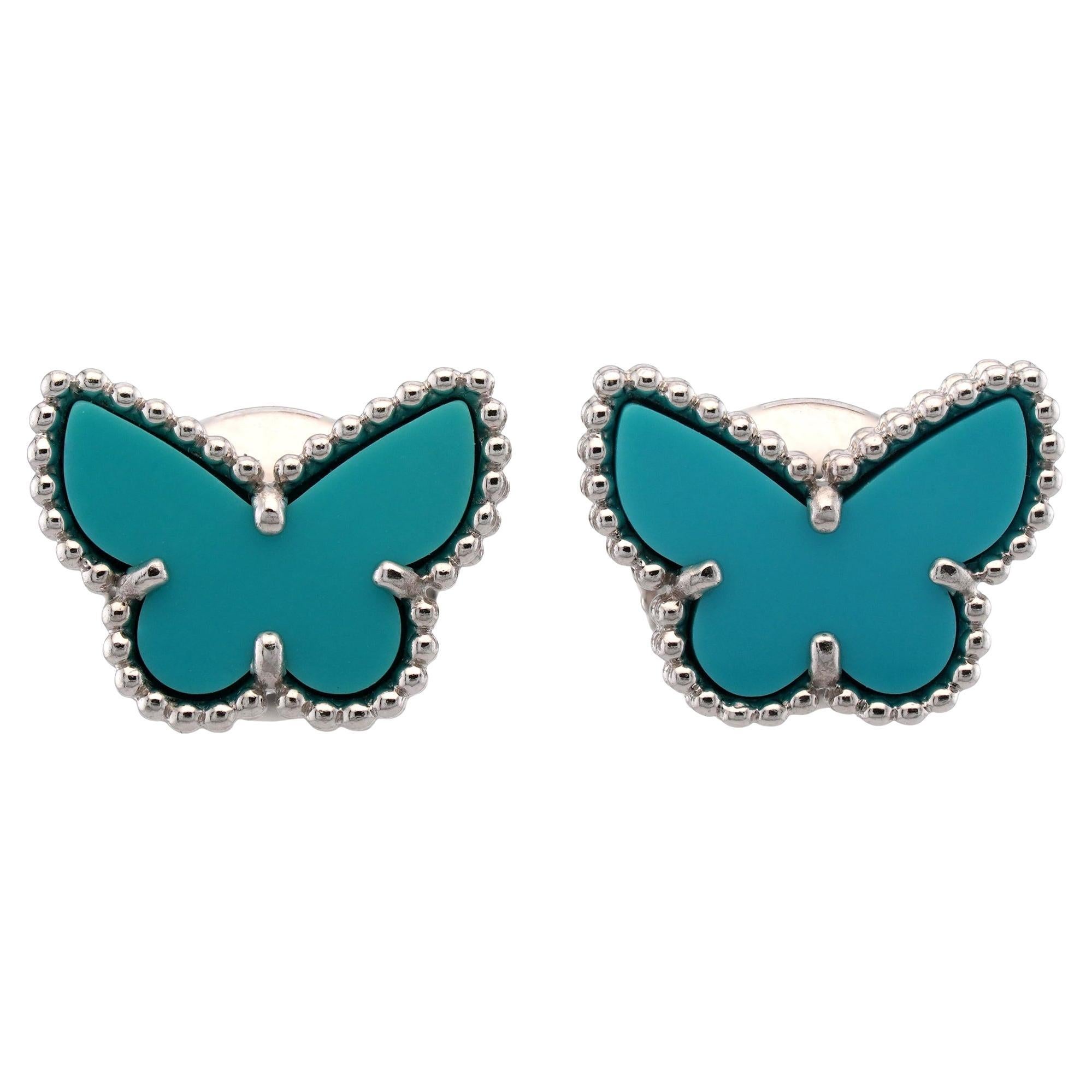 VAN CLEEF 
ARPELS Pure Alhambra Blue Turquoise White Gold Butterfly Earrings For Sale