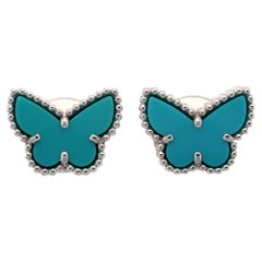 VAN CLEEF 
ARPELS Pure Alhambra Blue Turquoise White Gold Butterfly Earrings