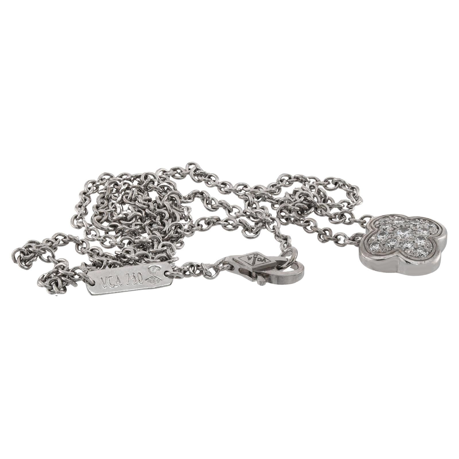 VAN CLEEF & ARPELS Pure Alhambra Diamond White Gold Small Pendant In Excellent Condition In New York, NY