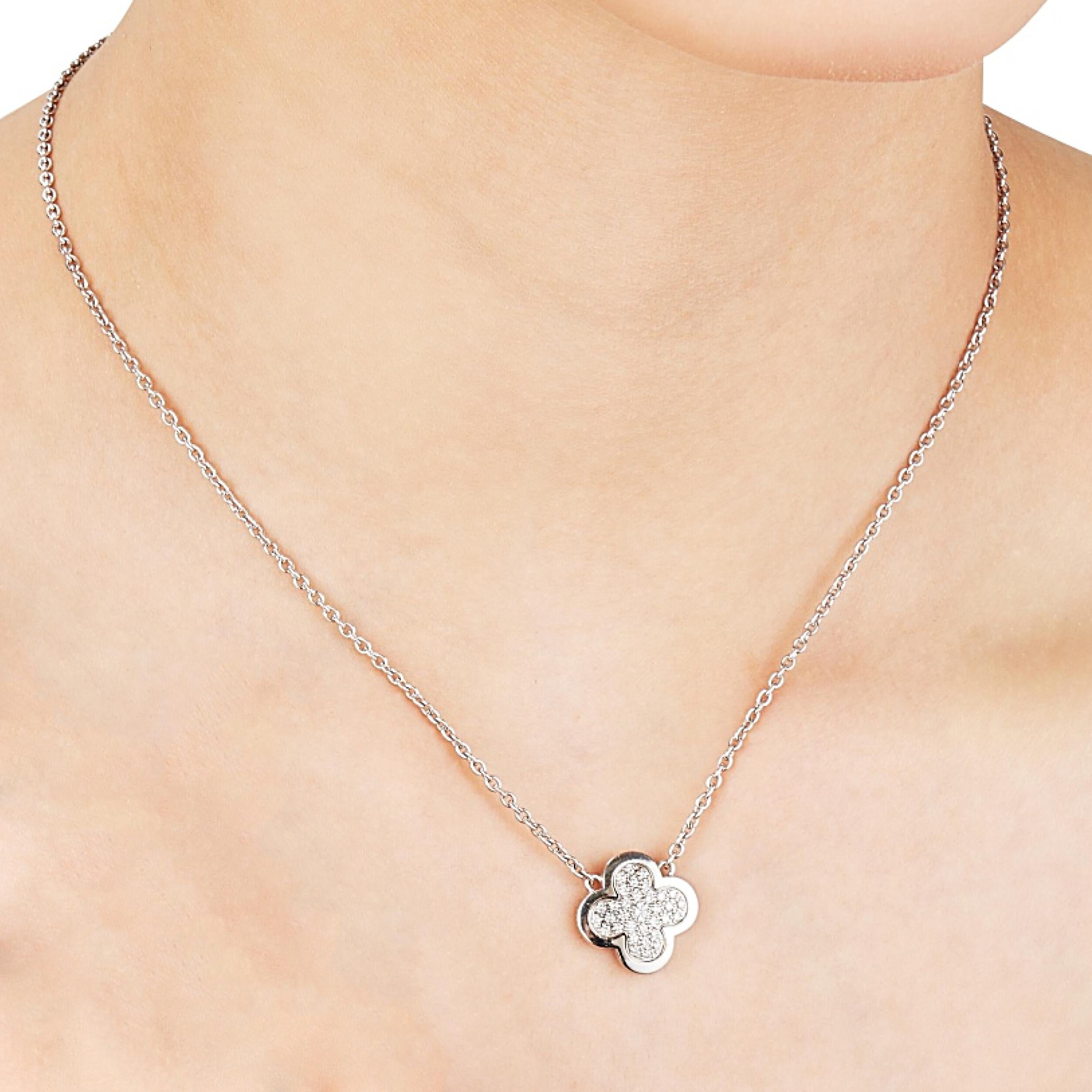 Van Cleef & Arpels Pure Alhambra Diamond White Gold Pendant Necklace In Excellent Condition In Feasterville, PA