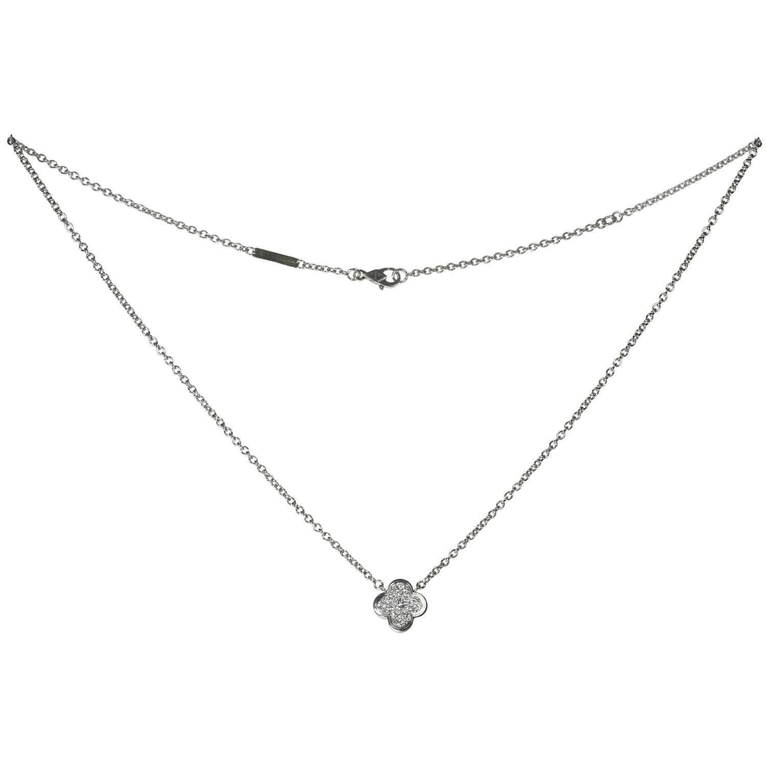 VAN CLEEF & ARPELS Pure Alhambra Diamond White Gold Pendant Necklace Papers In Excellent Condition In New York, NY