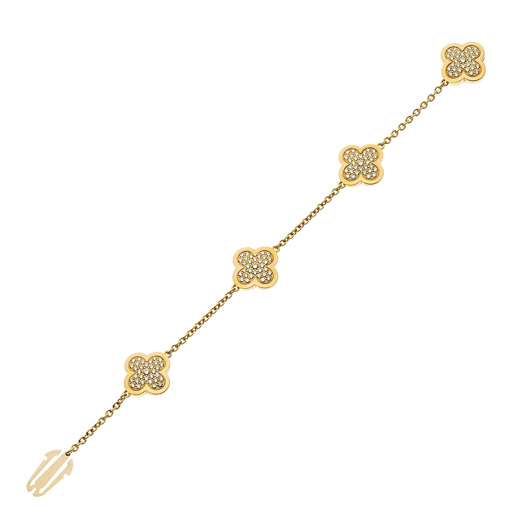 Round Cut Van Cleef & Arpels Pure Alhambra Diamond Yellow Gold Bracelet For Sale