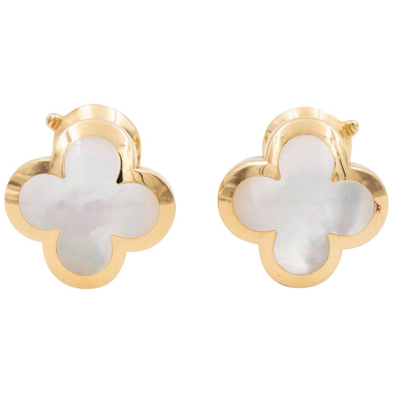Van Cleef and Arpels Pure Alhambra Earrings, 18 Karat Gold and  Mother-of-Pearl at 1stDibs