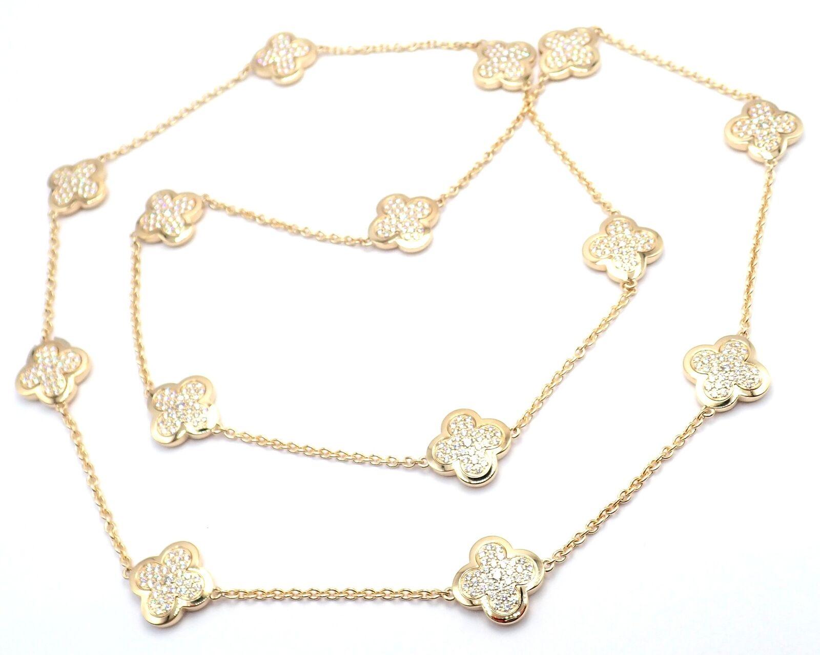 Van Cleef & Arpels Pure Alhambra Fourteen Motifs Diamond Yellow Gold Necklace In Excellent Condition For Sale In Holland, PA