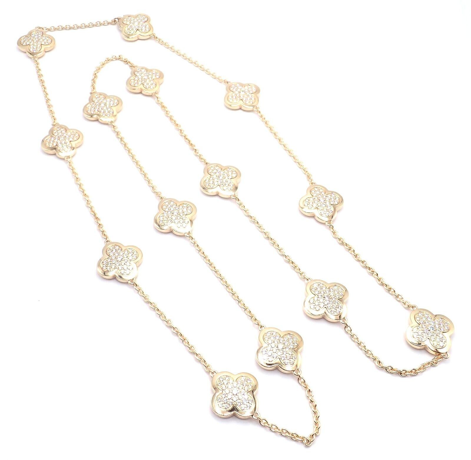 Women's or Men's Van Cleef & Arpels Pure Alhambra Fourteen Motifs Diamond Yellow Gold Necklace For Sale