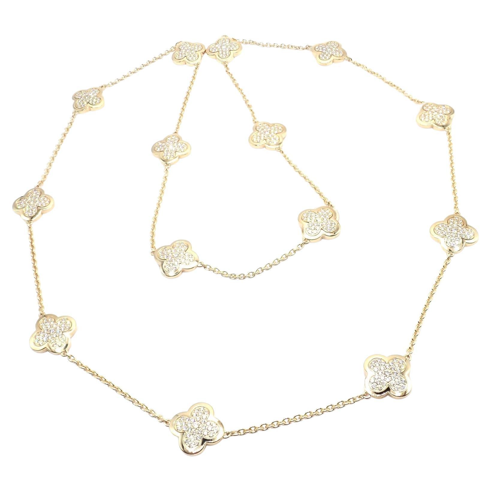 Van Cleef & Arpels Pure Alhambra Fourteen Motifs Diamond Yellow Gold Necklace For Sale