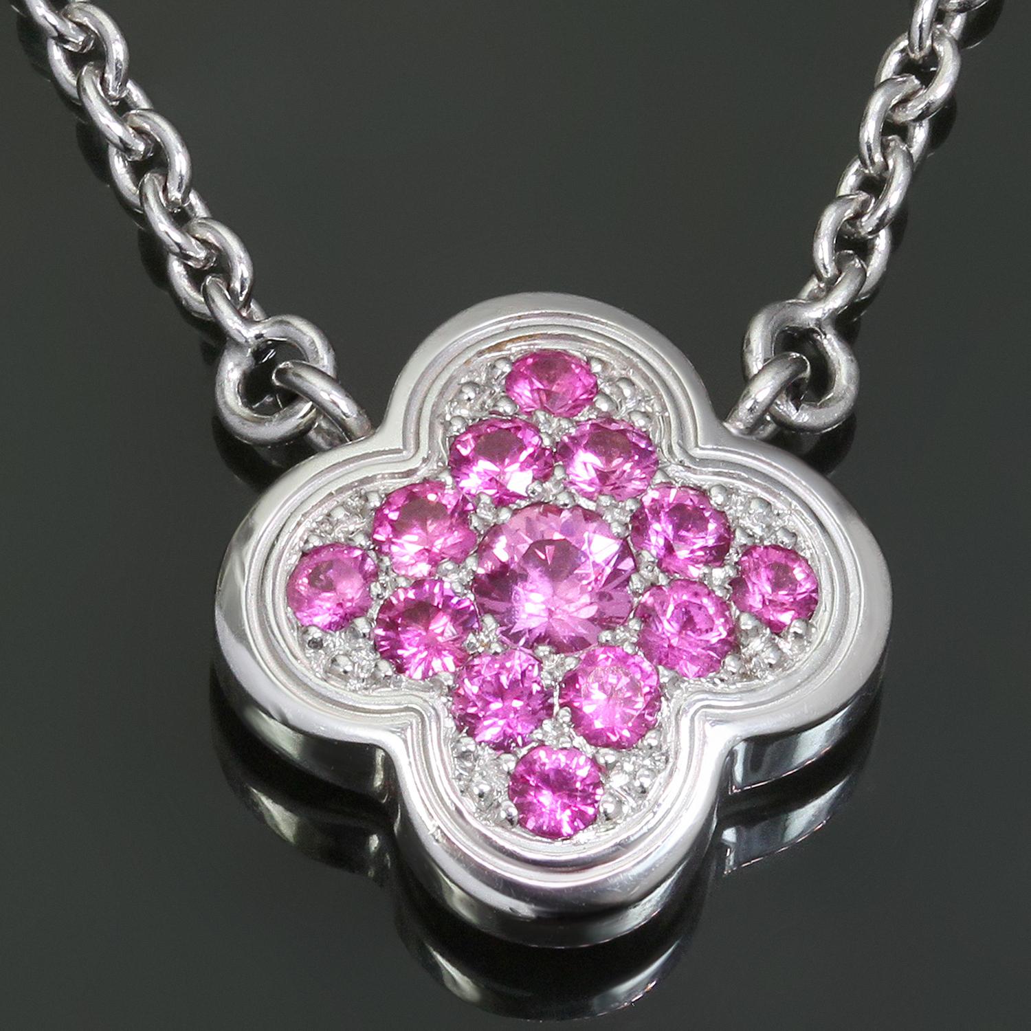 Round Cut Van Cleef & Arpels Pure Alhambra Limited Pink Sapphire White Gold Necklace