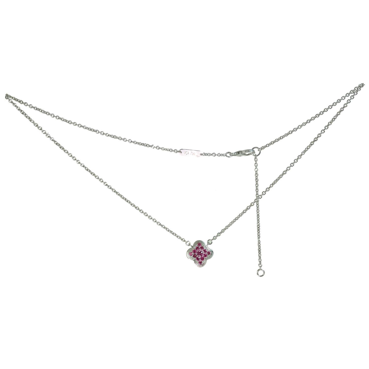 Van Cleef & Arpels Pure Alhambra Limited Pink Sapphire White Gold Necklace In New Condition In New York, NY