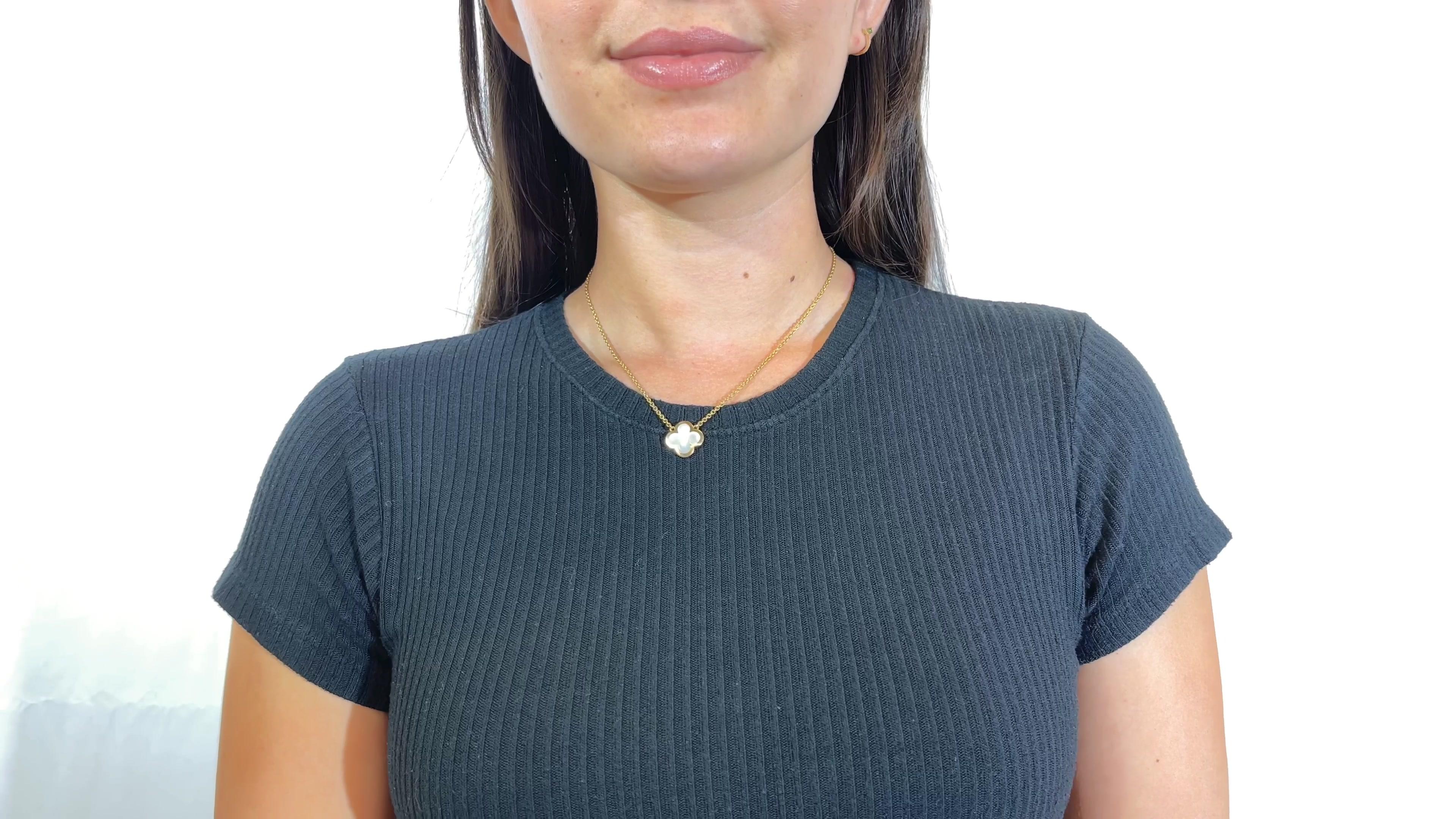 Van Cleef & Arpels Pure Alhambra Mother Of Pearl 18 Karat Gold Necklace. Signed VCA, #CL30242. Circa 1990s. Length is 14-16 inches.

About The Piece: There is just something special about the VCA Alhambra. This collection stole the hearts of