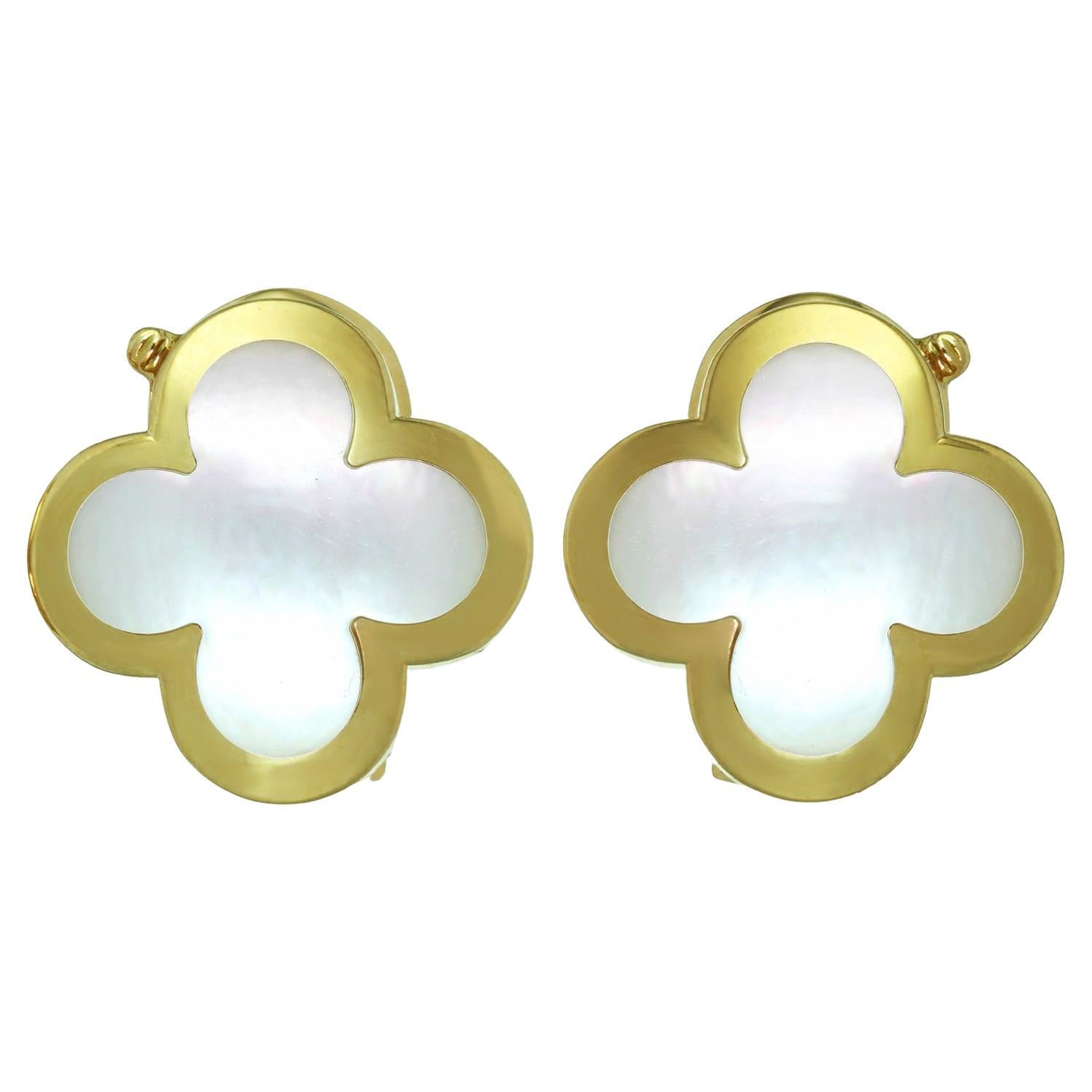 VAN CLEEF & ARPELS Pure Alhambra Mother-of-Pearl 18k Yellow Gold Earrings