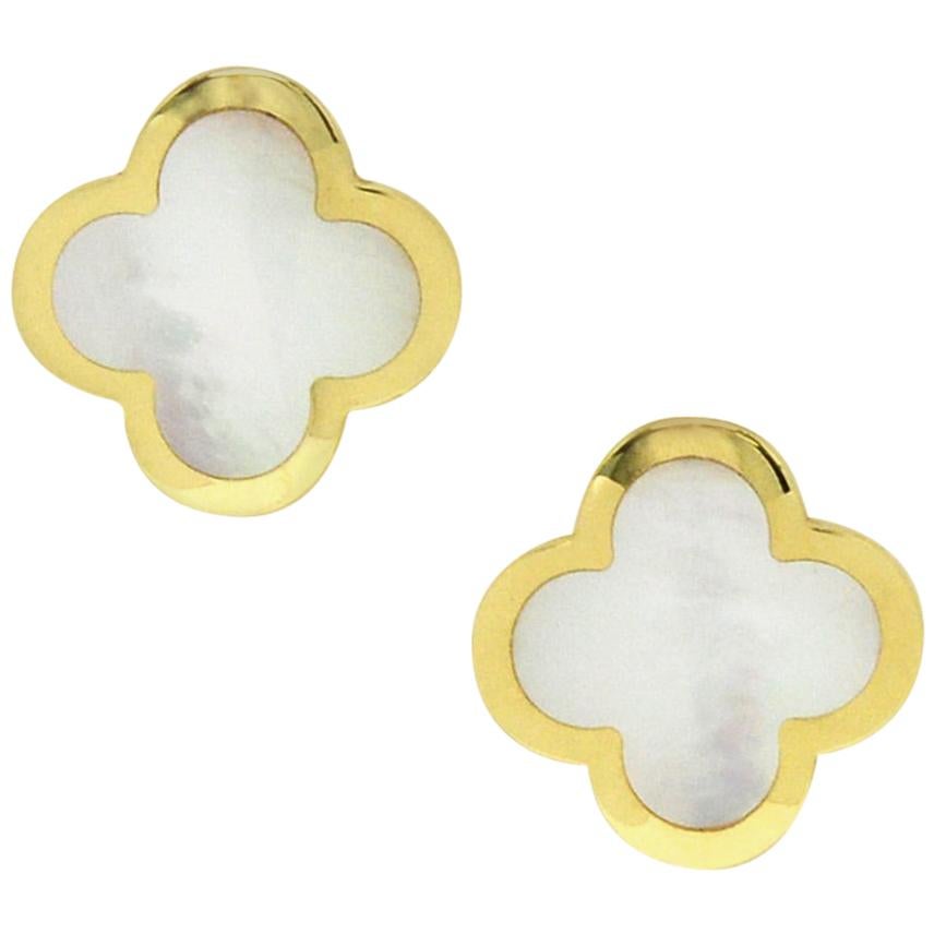 Van Cleef & Arpels Pure Alhambra Mother of Pearl Earrings Studs 18 Karat Gold