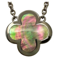Van Cleef 
Arpels Pure Alhambra Mother Of Pearl Flower 18k White Gold Necklace