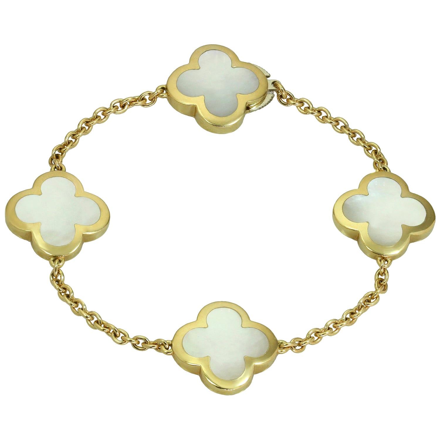 Van Cleef & Arpels Pure Alhambra Mother of Pearl Yellow Gold 4 Motif Bracelet