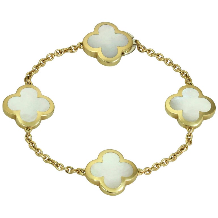 Van Cleef and Arpels Pure Alhambra Mother of Pearl Yellow Gold 4 Motif ...