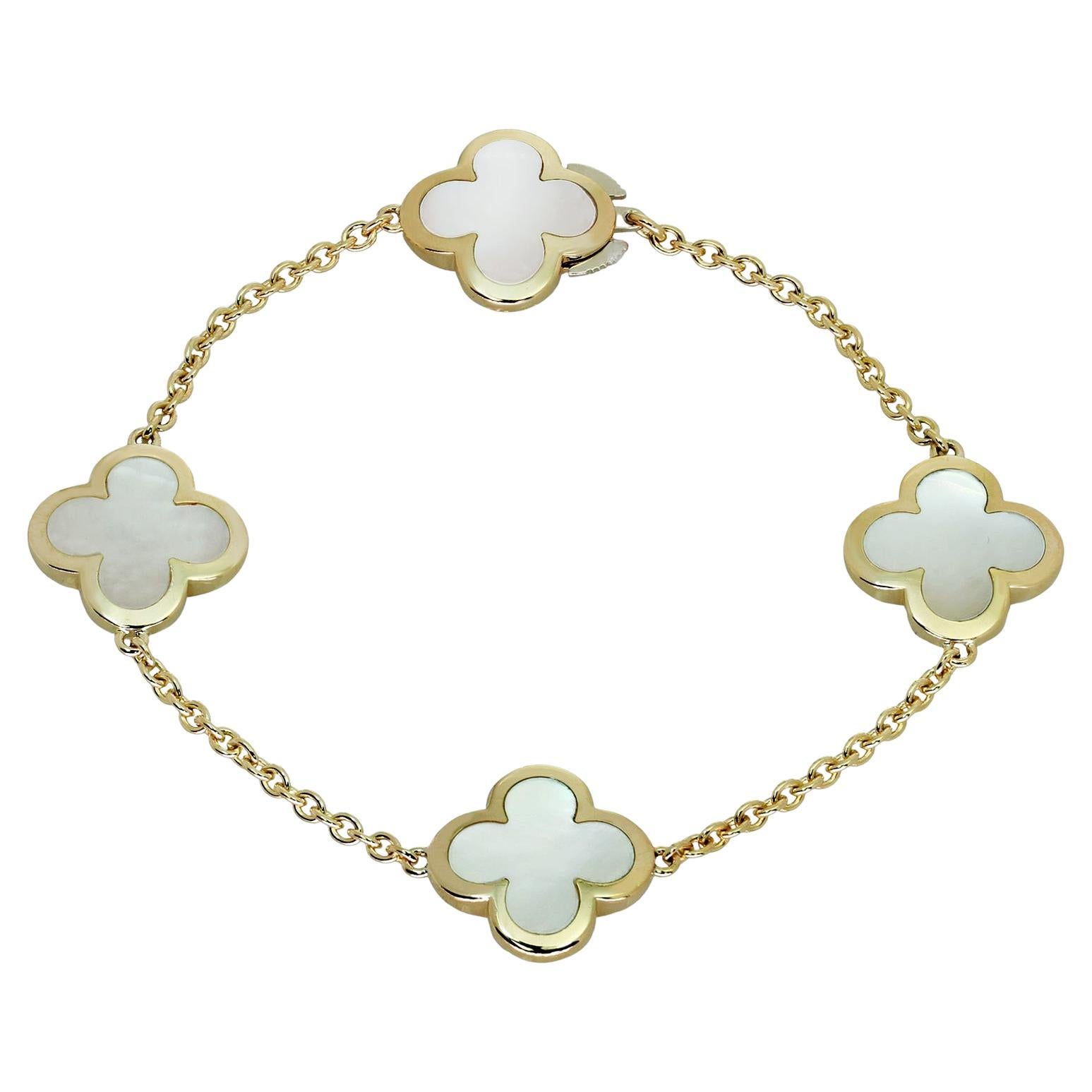 VAN CLEEF & ARPELS Pure Alhambra Mother-of-Pearl Yellow Gold 4 Motif Bracelet