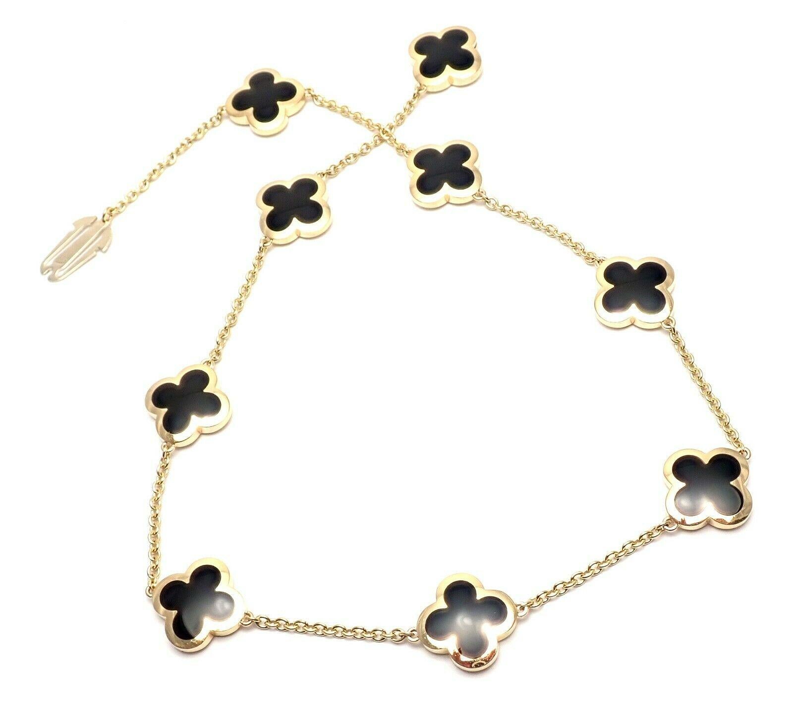 Van Cleef & Arpels Pure Alhambra Nine Motifs Black Onyx Necklace In Excellent Condition In Holland, PA