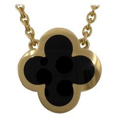 Van Cleef & Arpels Pure Alhambra Onyx Flower 18k Yellow Gold Pendant Necklace