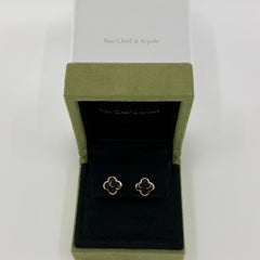 Van Cleef & Arpels Pure Alhambra Onyx Flower 18k Yellow Gold Stud Earrings