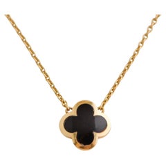 Van Cleef & Arpels Pure Alhambra Onyx Yellow Gold Pendant Necklace