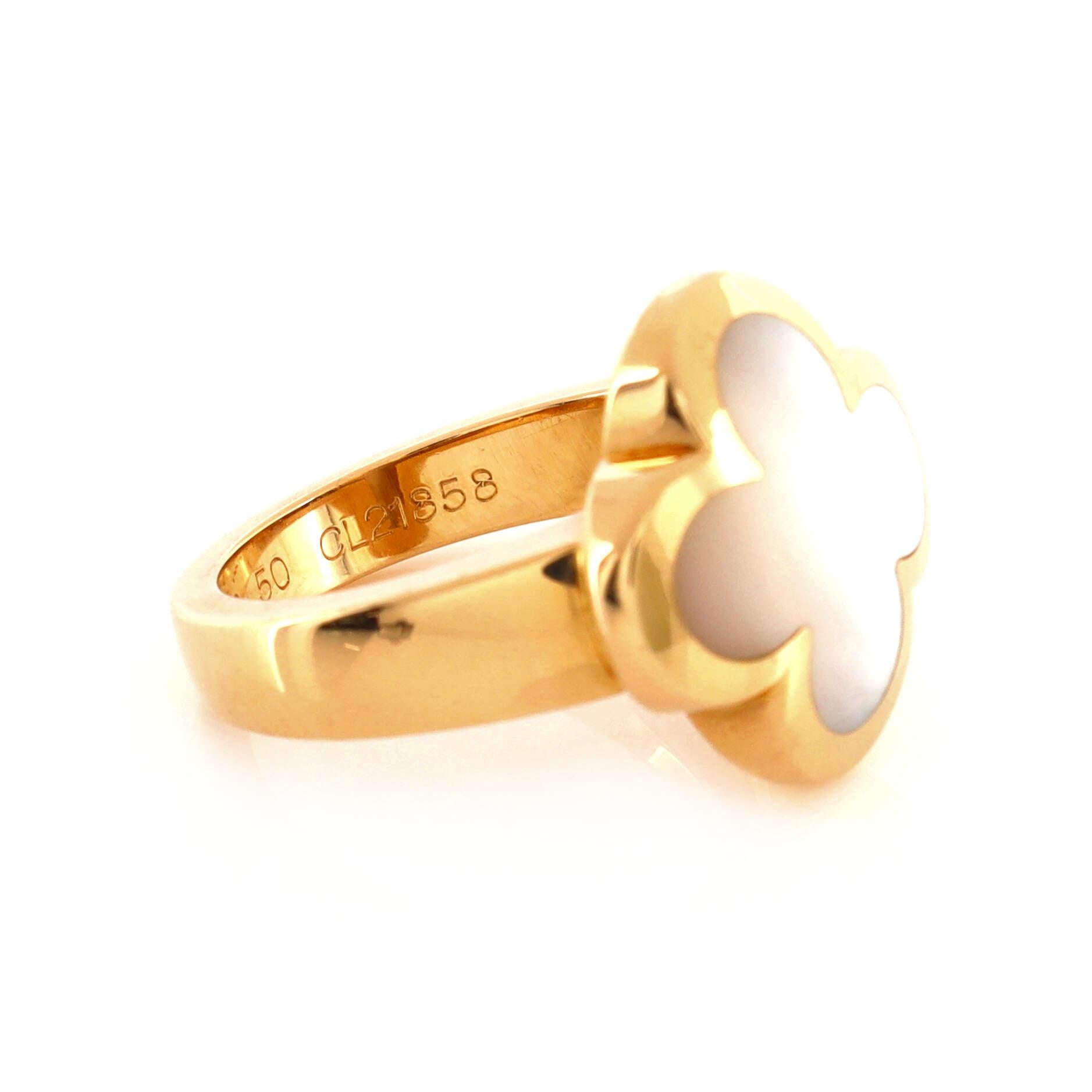 Women's Van Cleef & Arpels Pure Alhambra Ring 18k Yellow Gold and Mother of Pear