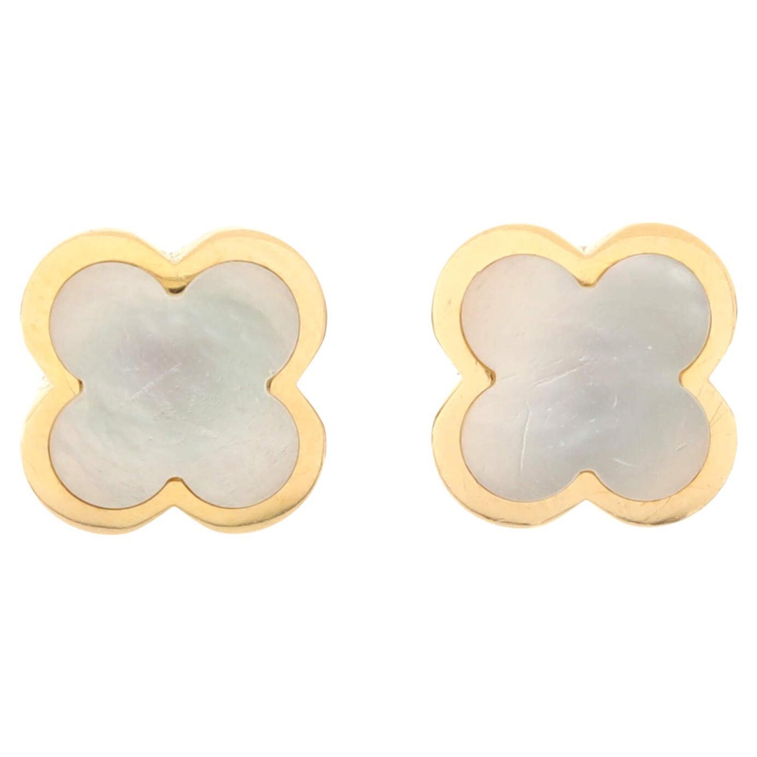 VAN CLEEF & ARPELS 18K Yellow Gold Mother of Pearl Magic Alhambra Earrings  648879