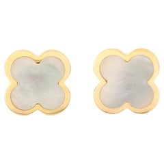 Van Cleef & Arpels Pure Alhambra Stud Earrings 18K Yellow Gold and Mother
