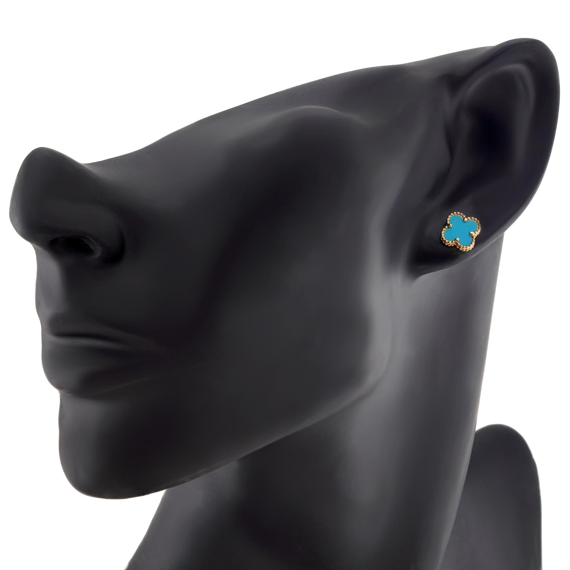 Pendientes de oro amarillo VAN CLEEF & ARPELS Pure Alhambra Turquesa Corte mixto en venta