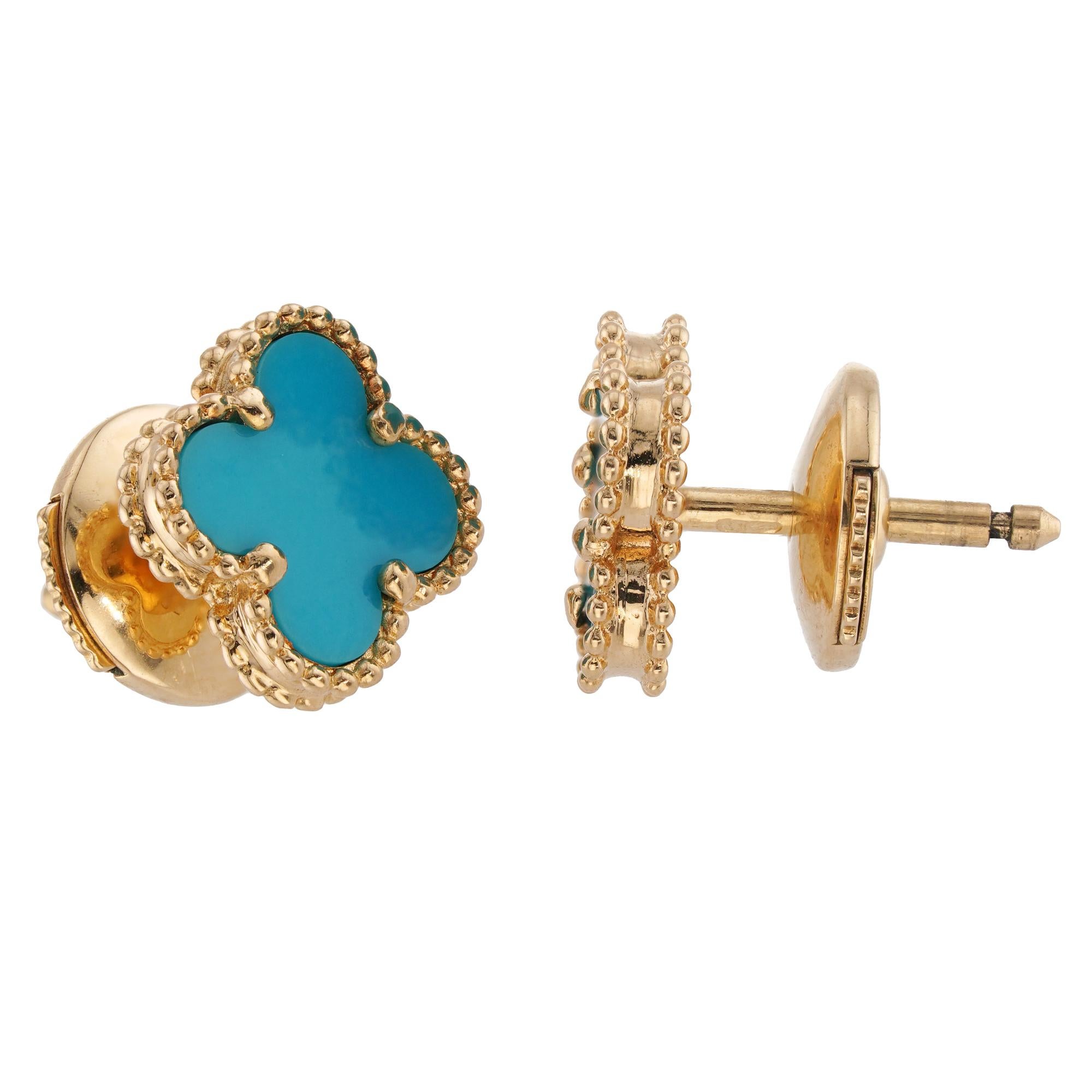 Pendientes de oro amarillo VAN CLEEF & ARPELS Pure Alhambra Turquesa en Excelente estado para la venta en New York, NY