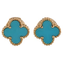 VAN CLEEF 
ARPELS sweet Alhambra Turquoise Yellow Gold Earrings