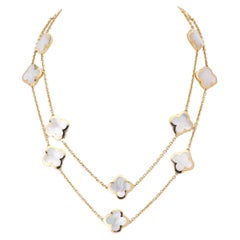 Van Cleef & Arpels Pure Alhambra White MOP 18K Yellow Gold 14 Motif Necklace BP