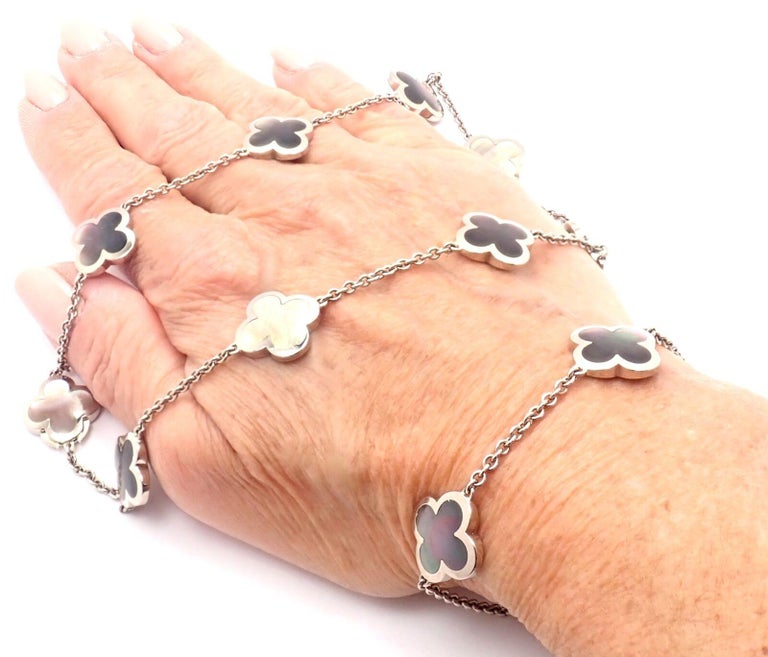 Van Cleef & Arpels Pure Gray Mother of Pearl Alhambra Gold Bracelet Necklace Set For Sale 5