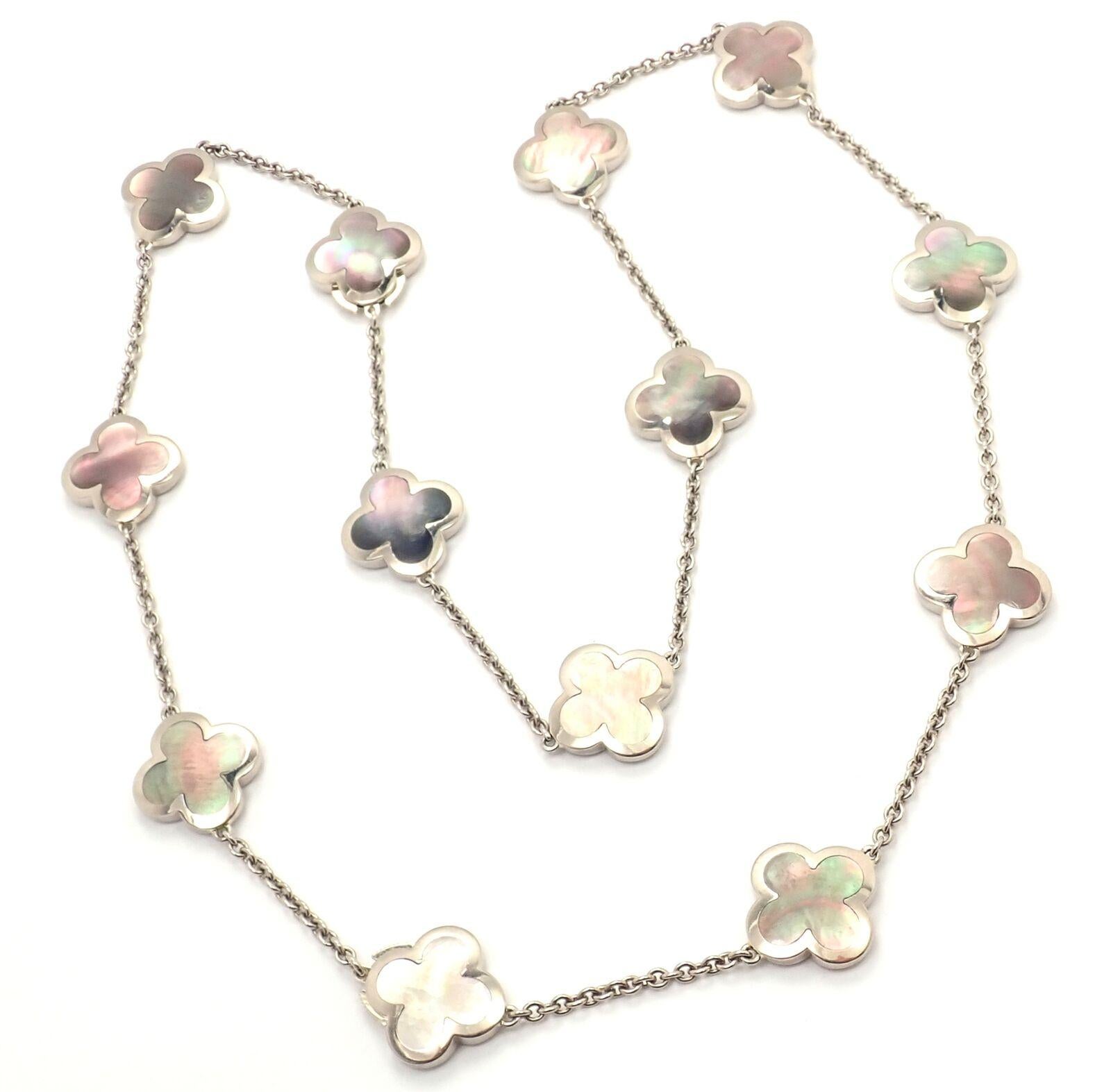 Uncut Van Cleef & Arpels Pure Gray Mother of Pearl Alhambra Gold Bracelet Necklace Set
