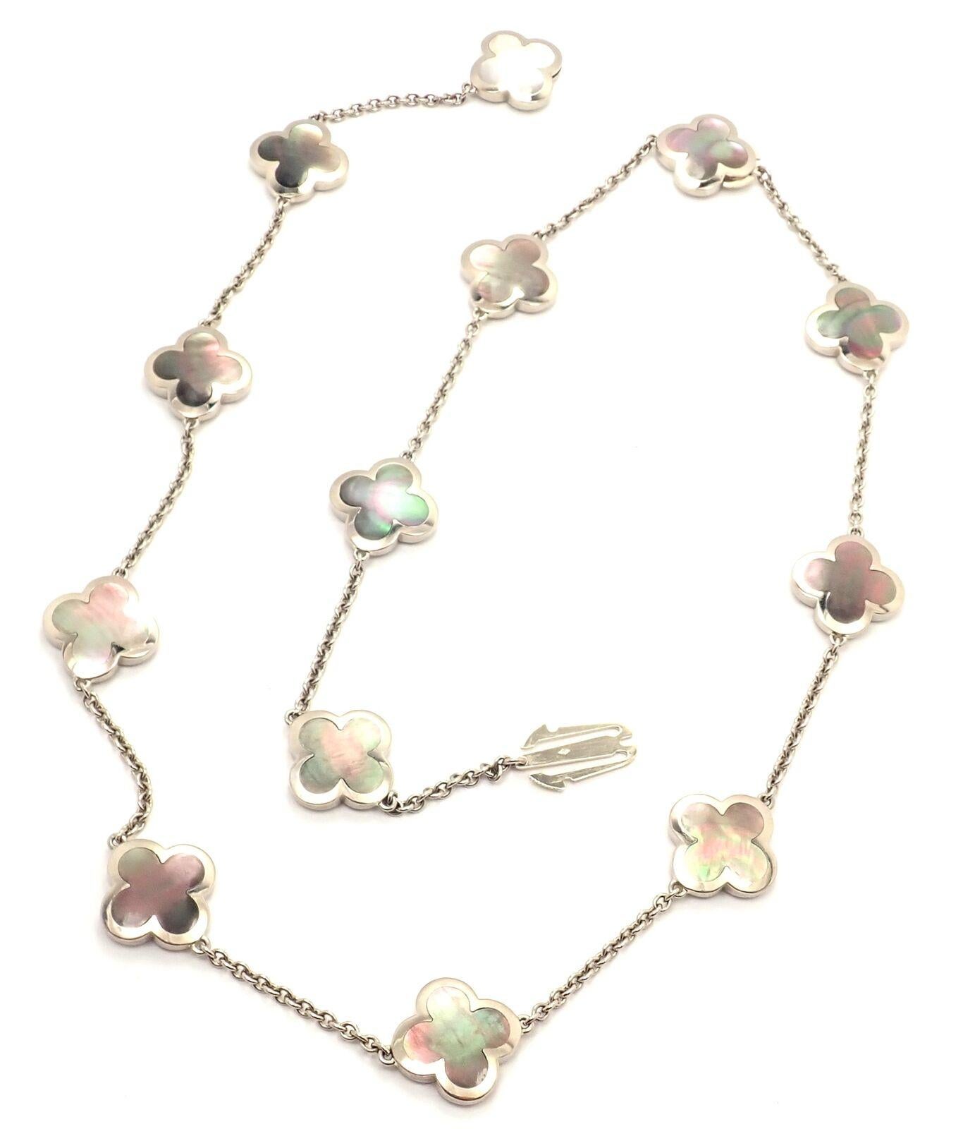 Van Cleef & Arpels Pure Gray Mother of Pearl Alhambra Gold Bracelet Necklace Set 3