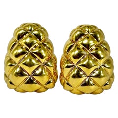 Van Cleef & Arpels Quilted Bombe 18K Yellow Gold Earrings 1 1/8 Inches Long