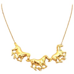 Van Cleef & Arpels Rare 1950s 18 Karat Three Horses with Diamonds Necklace