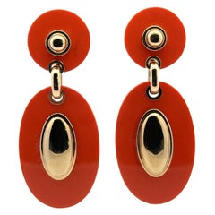 Van Cleef & Arpels Rare Coral 18 Karat Yellow Gold Drop Vintage Earclip Earrings