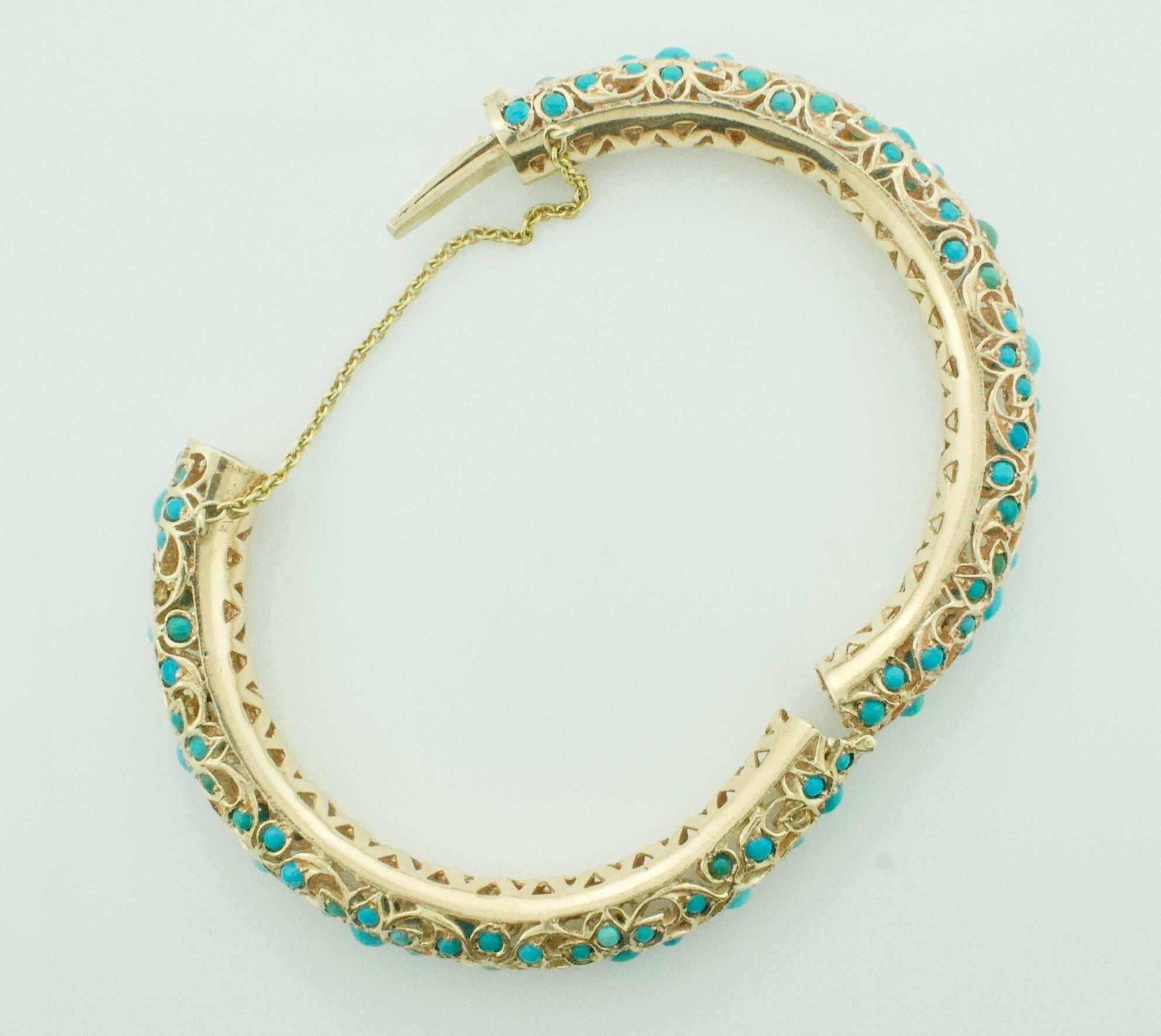 Cabochon Bangle vintage in oro rosa e turchese misura Petite firmato VCA e numerato in vendita