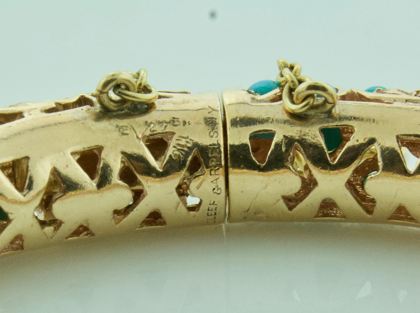 Bangle vintage in oro rosa e turchese misura Petite firmato VCA e numerato in vendita 1