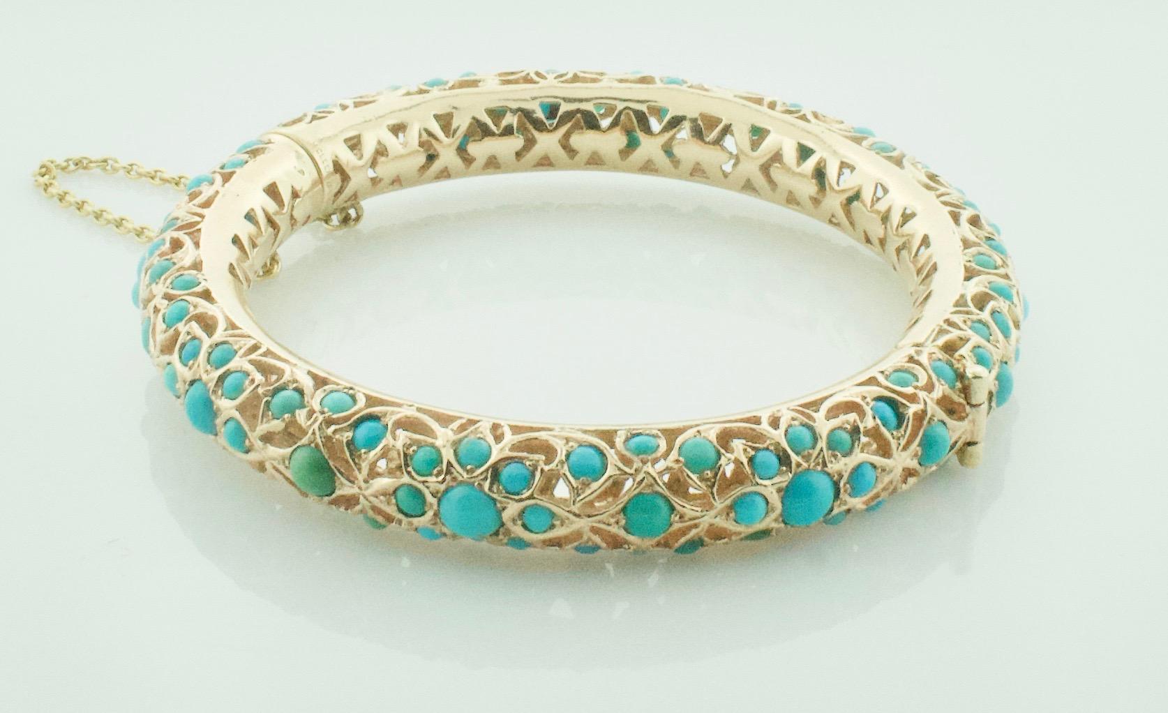 Bangle vintage in oro rosa e turchese misura Petite firmato VCA e numerato in vendita 2