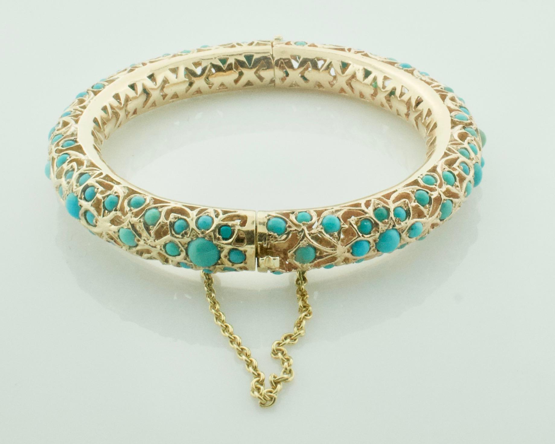 Bangle vintage in oro rosa e turchese misura Petite firmato VCA e numerato in vendita 3