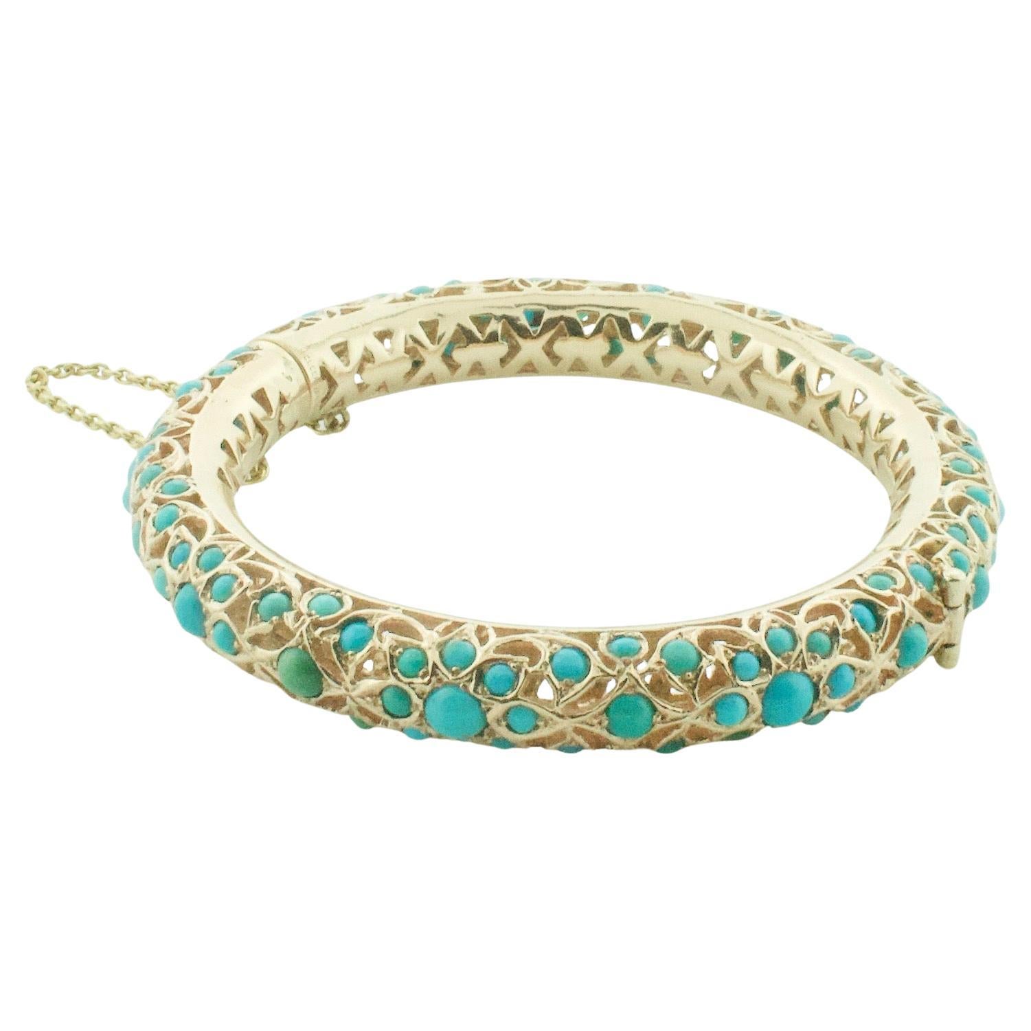 Bangle vintage in oro rosa e turchese misura Petite firmato VCA e numerato in vendita