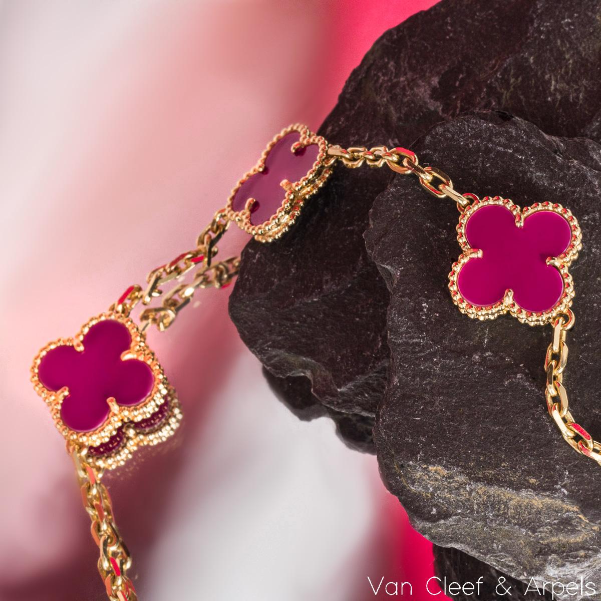 Van Cleef & Arpels Raspberry Pink Sèvres Porcelain Vintage Alhambra Bracelet 1