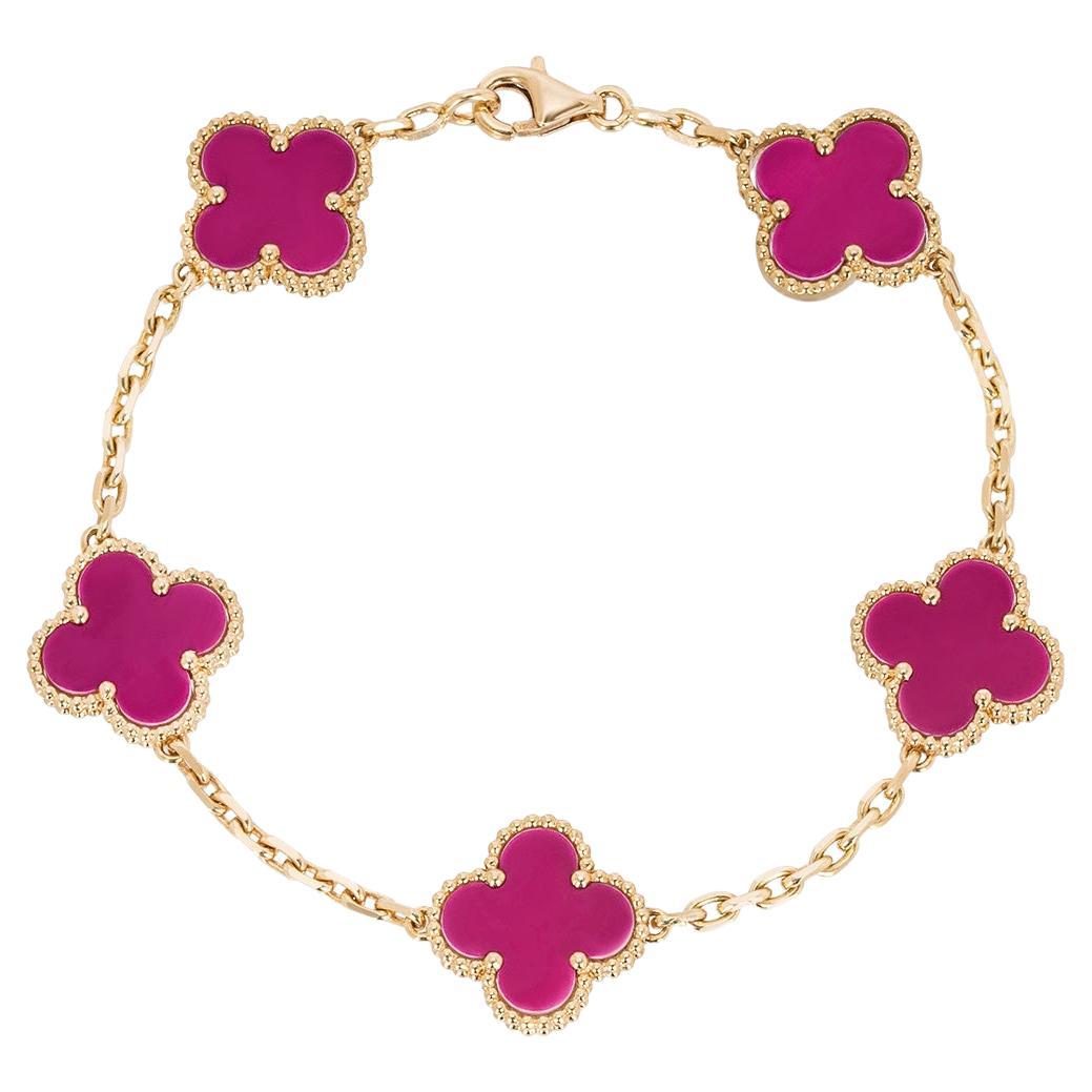 Van Cleef & Arpels Raspberry Pink Sèvres Porcelain Vintage Alhambra Bracelet
