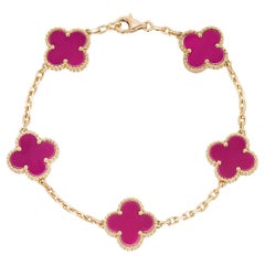 Van Cleef & Arpels Raspberry Pink Sèvres Porcelain Vintage Alhambra Bracelet