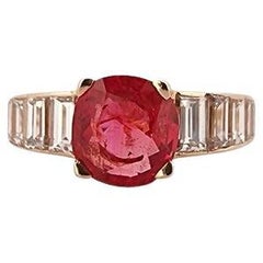 Van Cleef & Arpels Red Spinel Ring in 18k and Baguette Diamonds, EU50